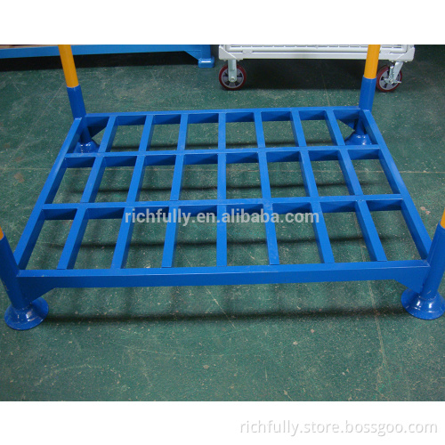 4round posts Tire Stacking Rack in yellow post and blue bottom